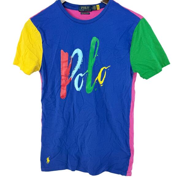 Polo Ralph Lauren Mens Small Custom Slim Fit Colorblock Graphic T-Shirt Preppy - Picture 1 of 7
